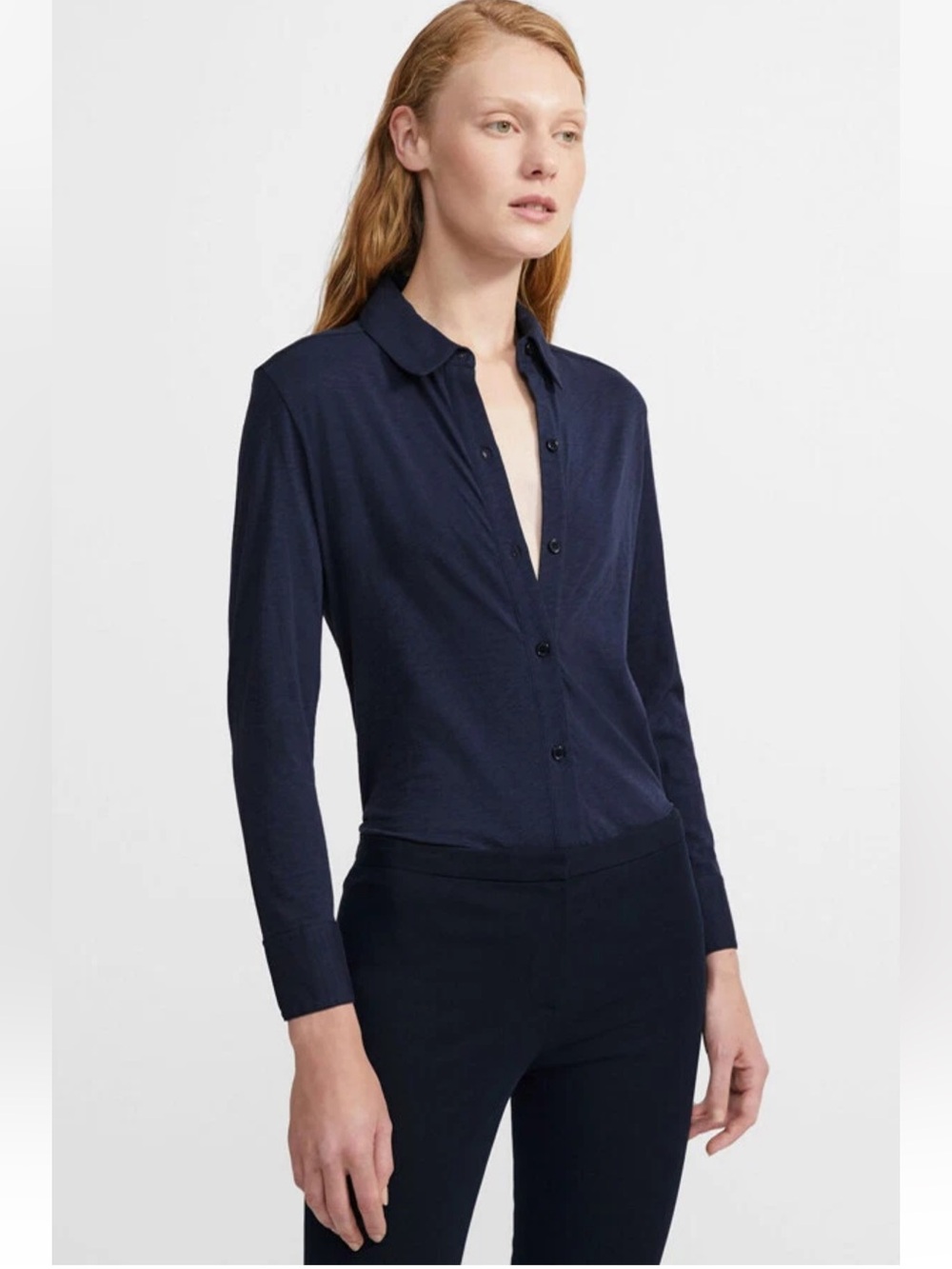 Theory Navy Blue Riduro Colton Slub Button Down Shirt Size Medium